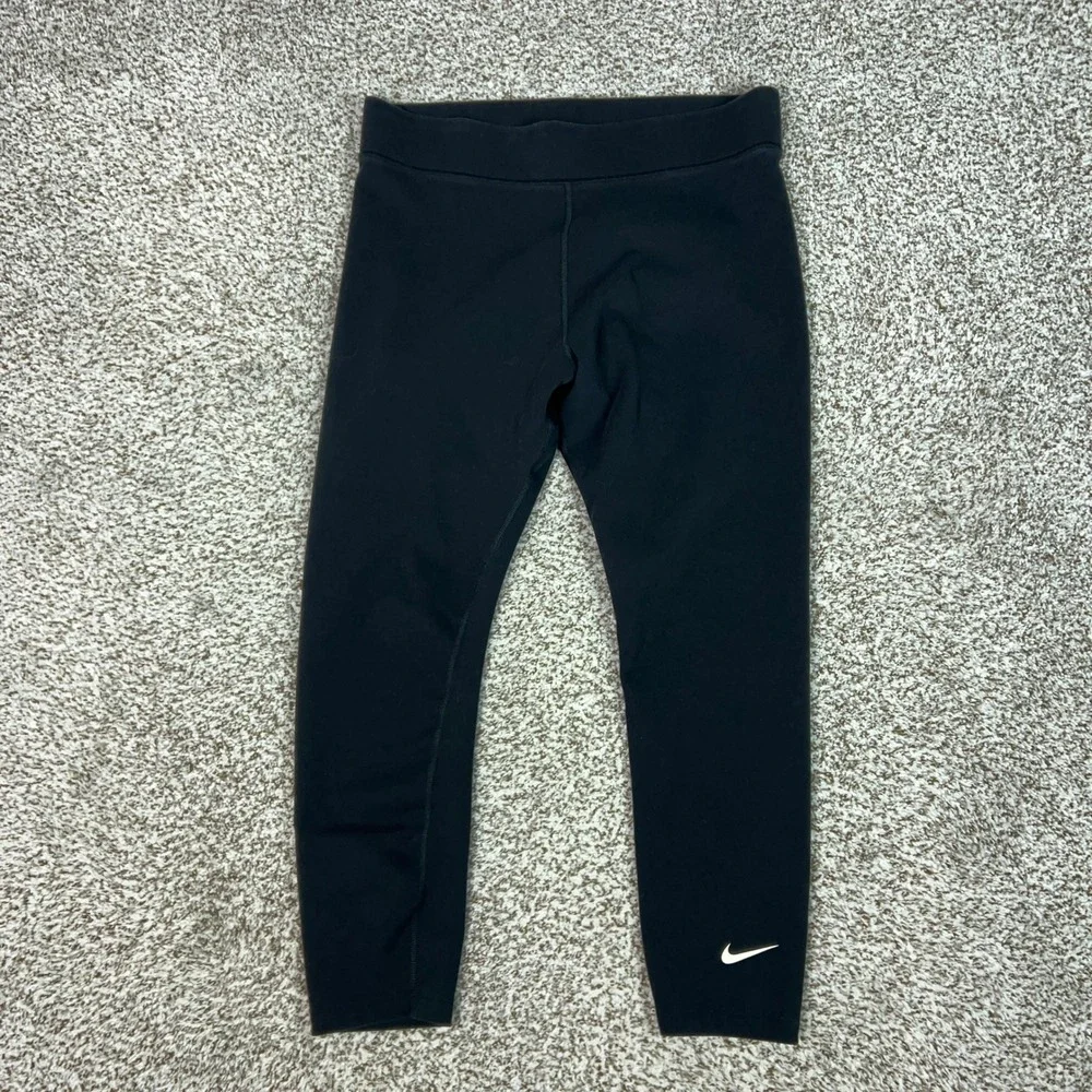 Nike Leggings Womens XL Black Athletic Yoga Cropped Swoosh Logo Pants Gym Sport